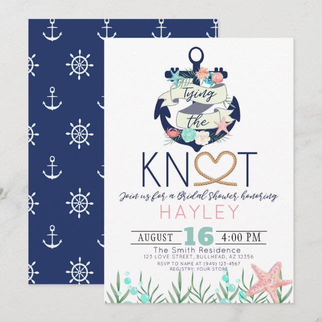 Invitación Ancla náutica atando la ducha de novia Knot (Anverso / Reverso)