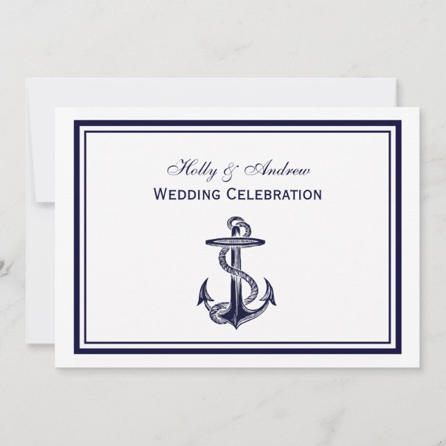 Invitación Ancla Náutica Azul Marino Enmarcado 2H Boda (Anverso)