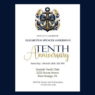 Invitación Ancla Náutica Blue Gold 10º Aniversario de Boda