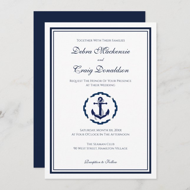 Invitación Ancla náutica, Boda de la Armada y del Whtie (Anverso / Reverso)