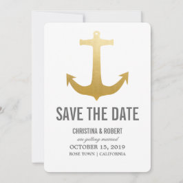 Invitación Ancla Náutica de Papel de Oro Falso Save The Date