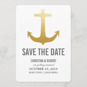 Invitación Ancla Náutica de Papel de Oro Falso Save The Date