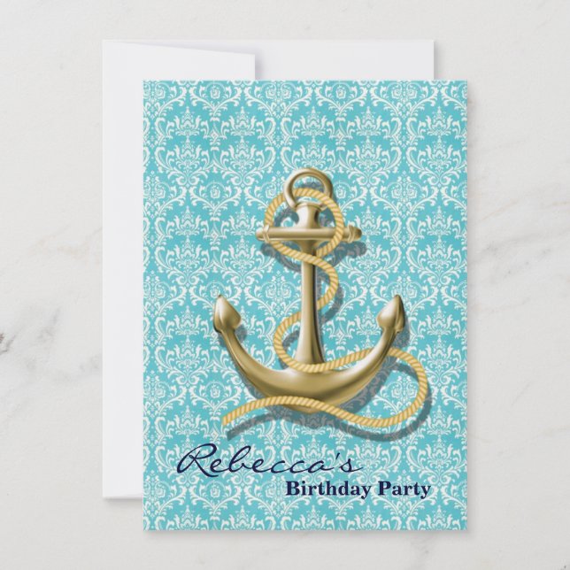 Invitación ancla náutica del marinero del damasco de la (Anverso)