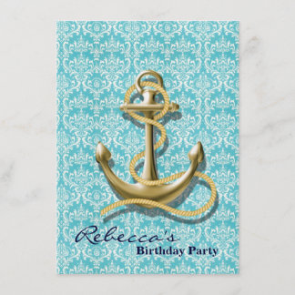 Invitación ancla náutica del marinero del damasco de la