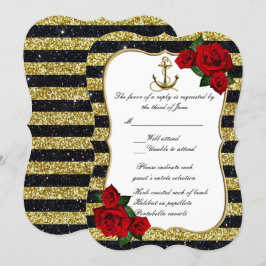 Invitación Ancla Náutica Dorado Negro Rayas Playa RSVP