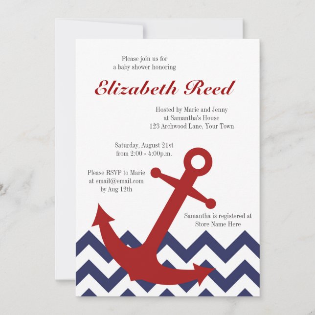 Invitación Ancla náutica en el océano Baby Shower de Chevron (Anverso)