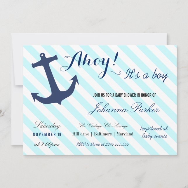 Invitación Ancla Náutica Enfrenta A Un Chico Baby Shower (Anverso)