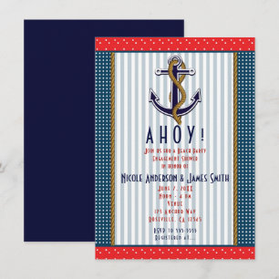 Invitación Ancla Náutica Lunares Rojos Blanca Azul Fiesta