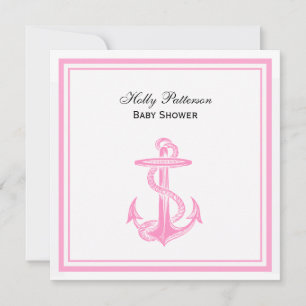 Invitación Ancla Náutica Marco Rosa 2SQ Baby Shower