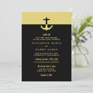 Invitación Ancla Náutica - Oro Negro - Boda en la playa