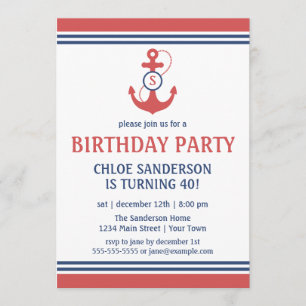Invitación Ancla náutica roja de Invitationswith de la fiesta