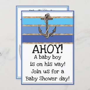 Invitación Ancla náutica y Rope Boy Baby Shower (azul)