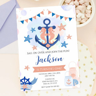 Invitación Ancla Naval Náutica Cumpleaños Niño Marinero Peque