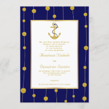 Ancla, perlas de oro boda náutico azul marino