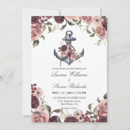 Invitación Ancla Púrpura Rosa Blanco personalizado Y Marco Fl