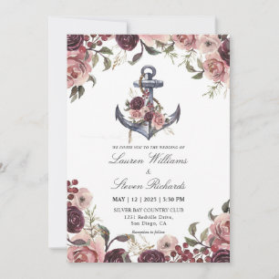 Invitación Ancla Púrpura Rosa Blanco personalizado Y Marco Fl