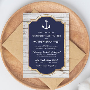Invitación Anclado En Amor Rústico Ancla Náutica Boda