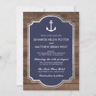 Invitación Anclado En Amor Rústico Ancla Naval Boda