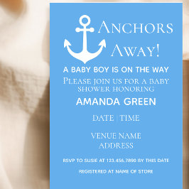 Invitación Anclaje Ausente Niño Niño Baby Shower Azul Náutico