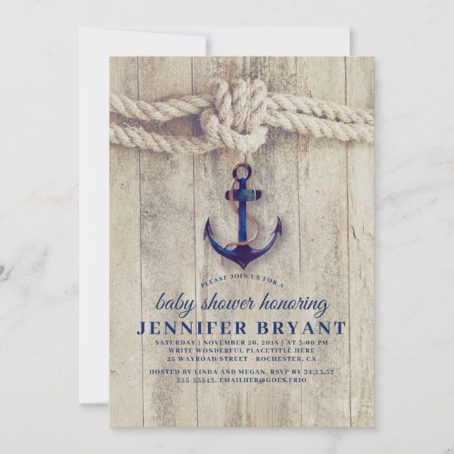 Invitación Anclaje azul de la marina Baby Shower náutico ruso (Anverso)