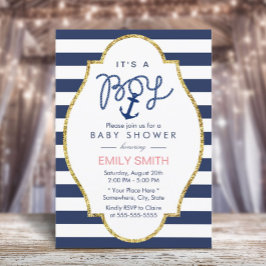 Invitación Anclaje azul de la marina Rayas Náuticas Boy Baby