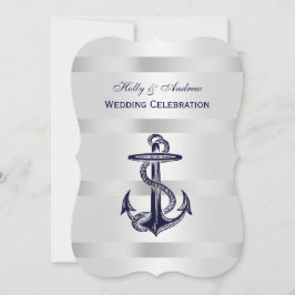 Invitación Anclaje Azul Nautico Plata Wt BG V Boda