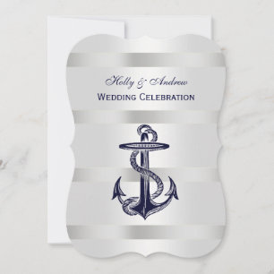 Invitación Anclaje Azul Nautico Plata Wt BG V Boda