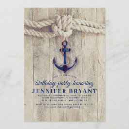 Invitación Anclaje azul naval Cumpleaños Náutico Rústico