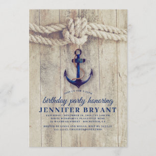Invitación Anclaje azul naval Cumpleaños Náutico Rústico