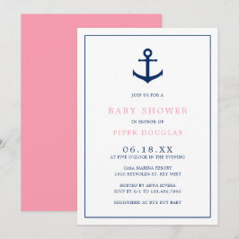 Invitación Anclaje azul rosado náutico chica Baby Shower