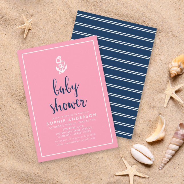 Invitación Anclaje Baby Shower de guion rosa y azul (Subido por el creador)