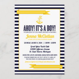 Invitación Anclaje de franja náutica Baby Shower amarillo y n