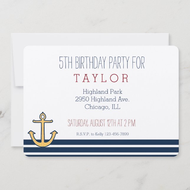 Invitación Anclaje de franjas azules de la Marina Náutica (Anverso)