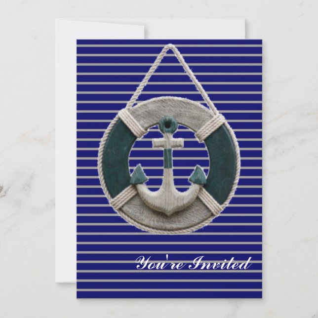 Invitación Anclaje de playa Preppy Nautical Stripes (Anverso)