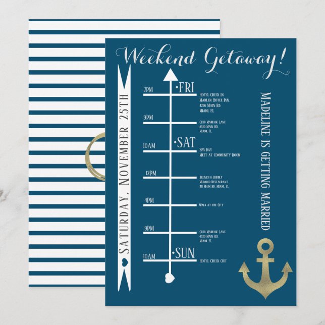 Invitación Anclaje de Relieve metalizado Getaway de fin de se (Anverso / Reverso)