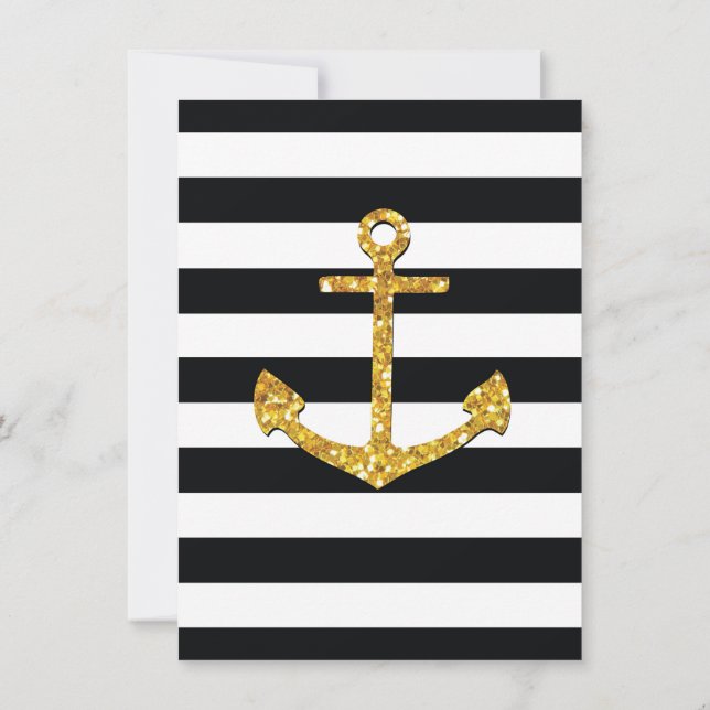 Invitación Anclaje dorado vintage (Reverso)