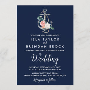 Invitación Anclaje floral   Boda de verano de la Marina