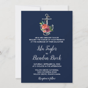 Invitación Anclaje floral   Boda formal de la Marina Otoño
