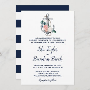 Invitación Anclaje floral   Boda formal de verano