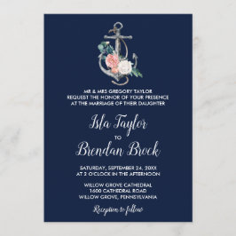 Invitación Anclaje floral | Boda formal de verano naval