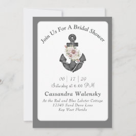 Invitación Anclaje floral Boda náutico gris plateado blanco