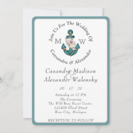 Invitación Anclaje floral Boda náutico Verde azulado Aqua Blu