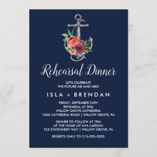 Invitación Anclaje floral   Cena de ensayo de otoño de la Arm