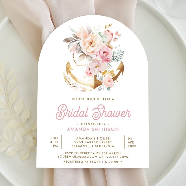 Invitación Anclaje floral rosa Arco náutico ducha de novia (Subido por el creador)