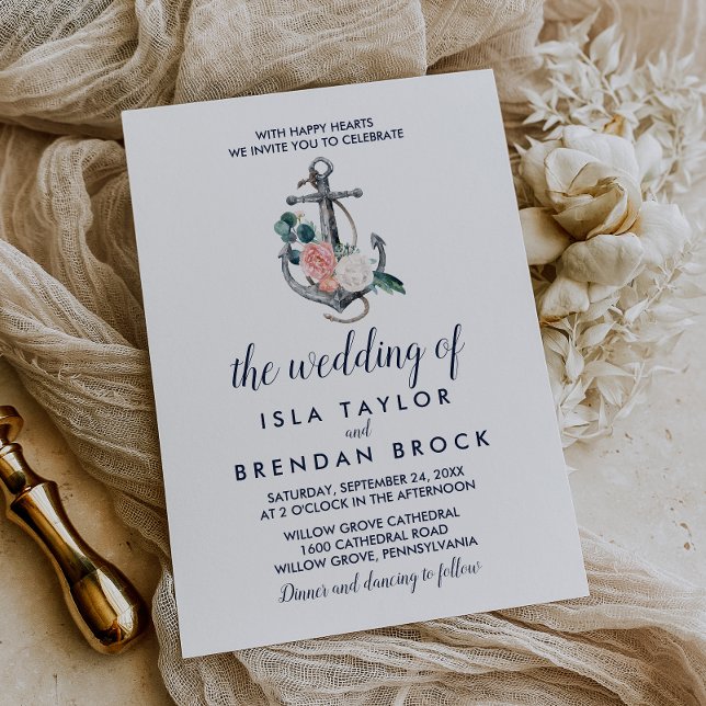 Invitación Anclaje floral | Verano El Boda De (Subido por el creador)