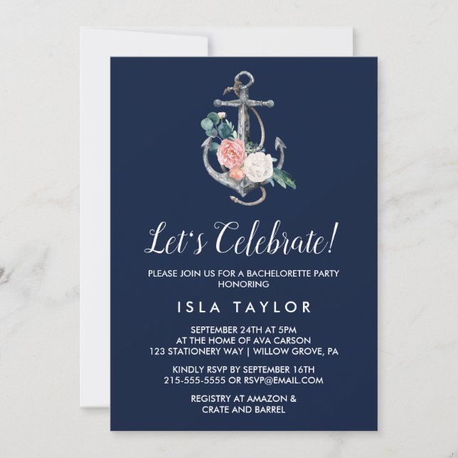 Invitación Anclaje floral | Verano naval Celebremos (Anverso)