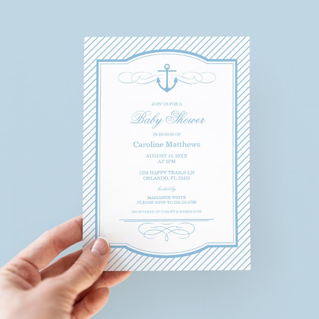 Invitación Anclaje náutico azul cielo y Baby Shower de tiras (Subido por el creador)