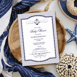 Invitación Anclaje náutico azul de la Marina y Baby Shower de