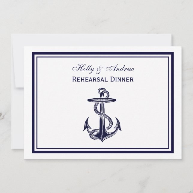 Invitación Anclaje Náutico Navy Blu Frame 2H Ensayo Cena (Anverso)