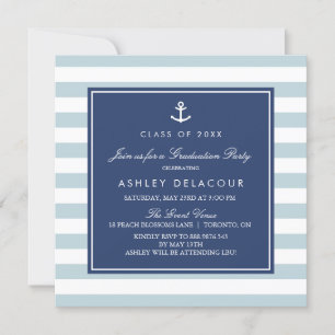 Invitación Anclaje y franjas Baby Shower azul claro